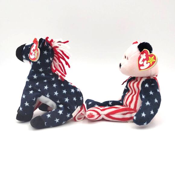 Ty Original Beanie Baby Lot Spangle & Lefty 2000 1999 Plush with Tags Democrat - Picture 2 of 7